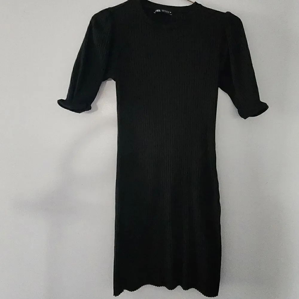 Zara black dress women scalloped shift bodycon dress size L